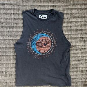 ZYIA Black Muscle Tee with Colorful Graphic